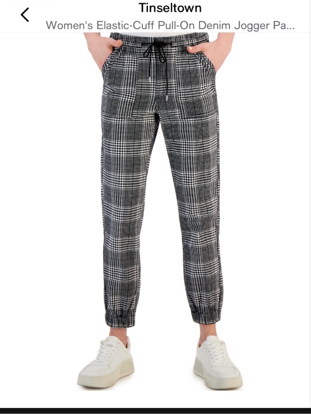 Tinseltown women’s Black & White Plaid Jogger Pants